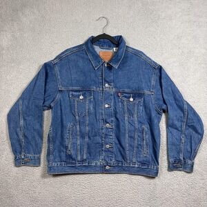 Levis Premium Denim Jacket Mens Medium Blue Trucker Jean Coat Casual Classic